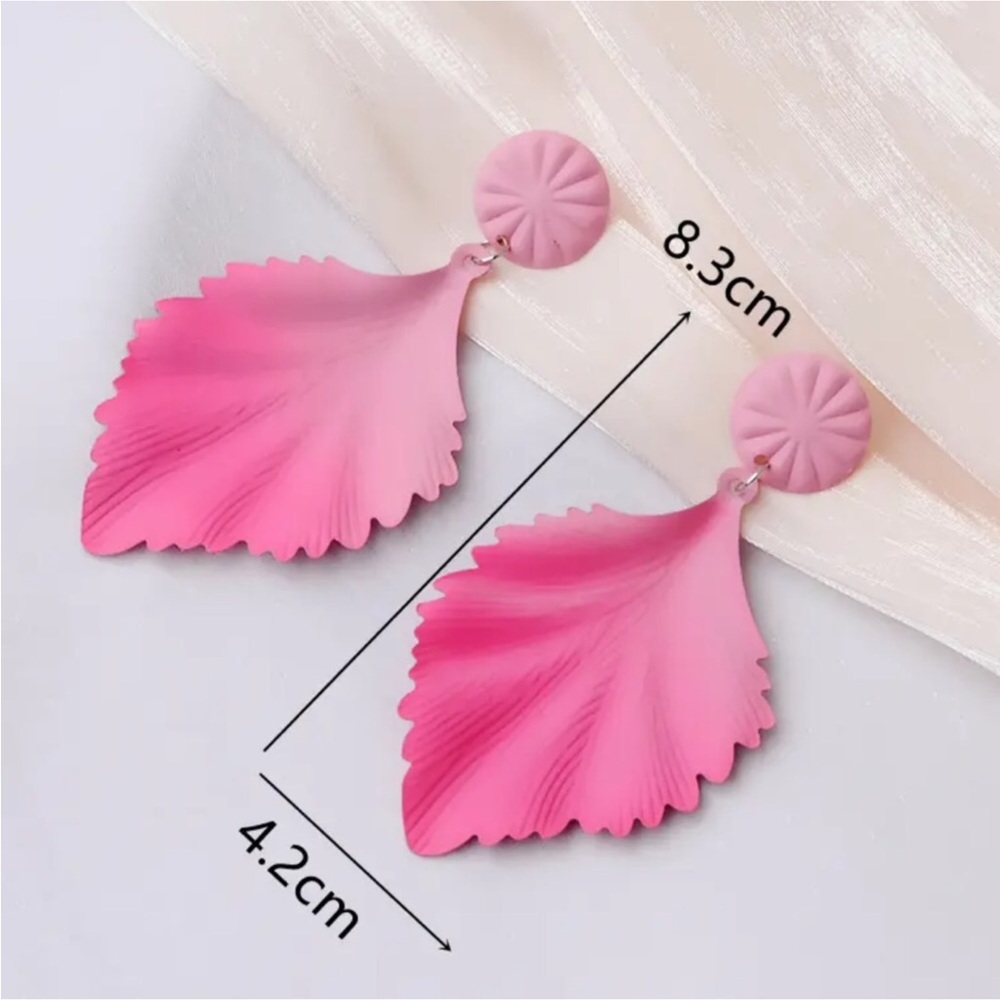 Pink Statement Leaf Earrings